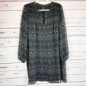 MADEWELL Poly Black Smocked Geo Print Loose Dress